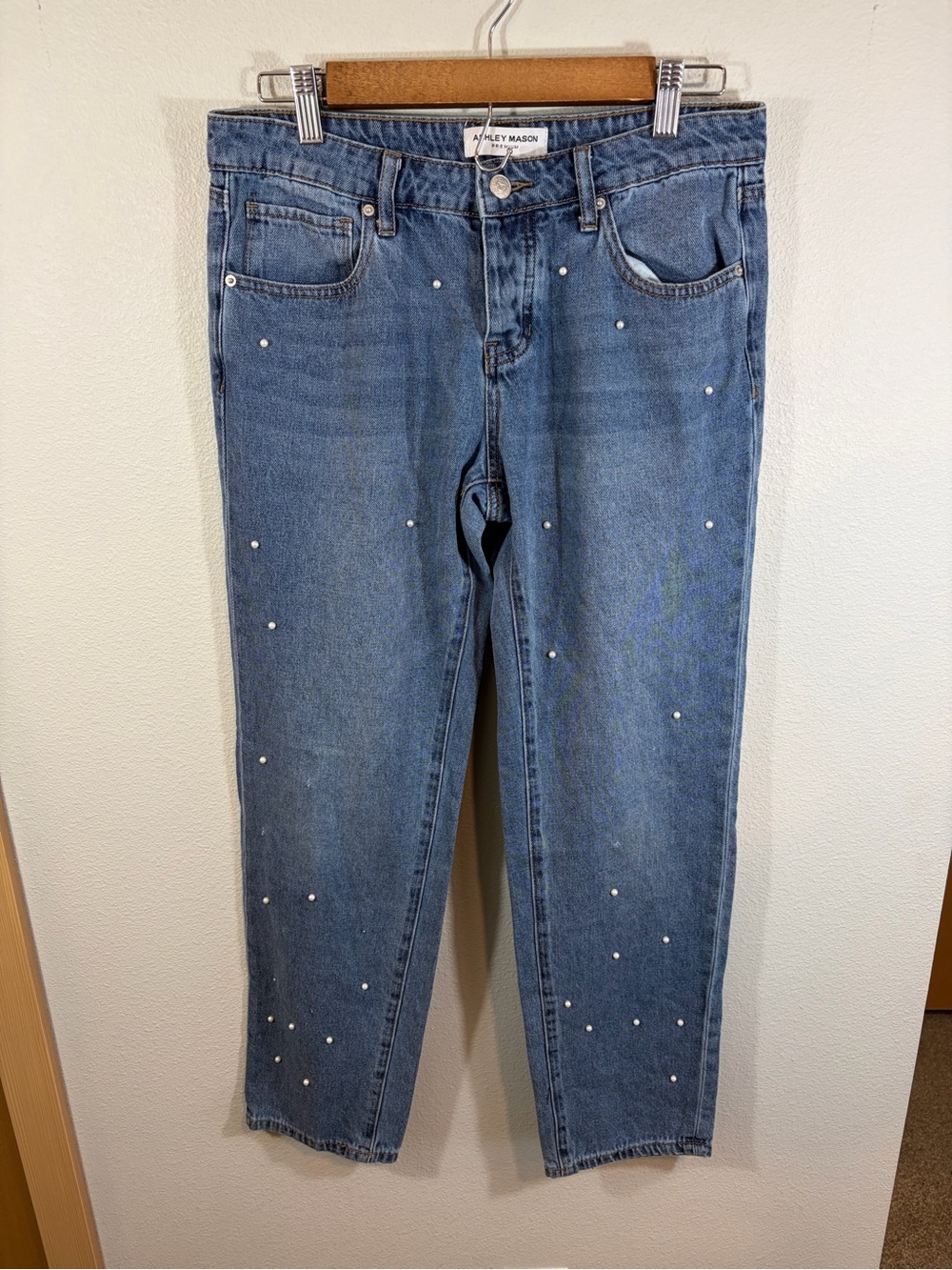 Ashley Mason Boyfriend Jeans with Pearl Embellishments
